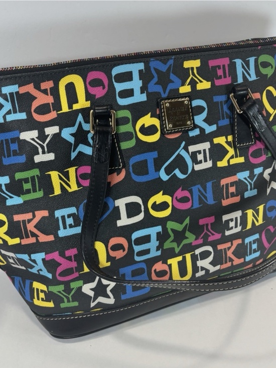 Dooney & Bourke Black Rainbow Logo Doodle Graffiti Large Tote Bag Logo Colorful - Picture 2 of 10